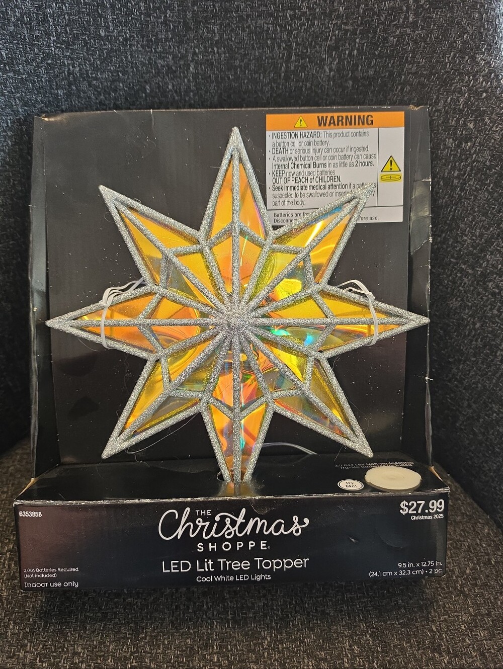 NWT The Christmas Shoppe LED Prism Star Tree Topper Glitter Silver Trim 9.5"